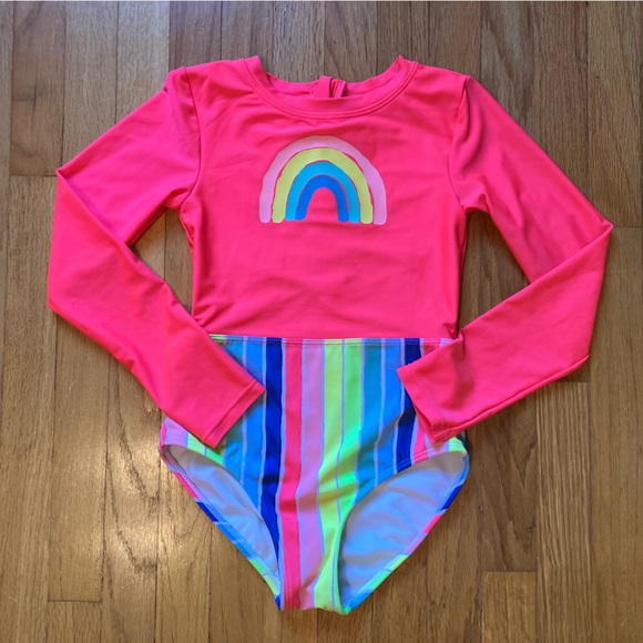 Cat & Jack long sleeve swim suit - one piece rash guard - zipper, rainbow - Picture 2 of 10